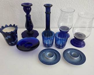 Lot #80 - Cobalt Blue Candle Holders Including Royal Copenhagen
