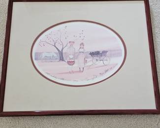 Lot #30 - P Buckley Moss Hand Signed & Numbered Limited Edition Lithograph "Apple Tree Couple Horse"
