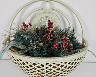 Lot #122 - Metal Wall Planter Basket With Faux Christmas Foliage