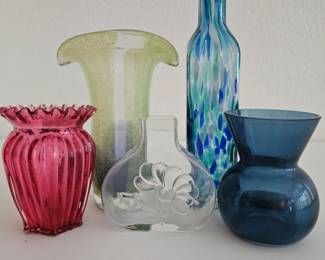 Lot #93 - Colorful Vase Collection Including Some Hand Blown Glass Vases