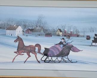 Lot #28 - P Buckley Moss Hand Signed & Numbered Limited Edition Lithograph "Sleigh Ride"