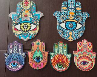 Lot #198 - Evil Eye Hamsa Hand Wall Hangings Coasters Bought in Spain