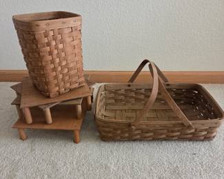 Lot #210 - Longaberger Medium Gathering Basket, Waste Basket, & Basket Risers