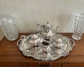 Sterling tea service, Gorham Strasbourgh - tray also by Gorham, Strasbourgh in silverplate
