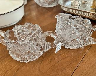 Cut glass cream and sugar