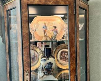 Beautiful hand painted platter, gold edged plates, cobalt vase