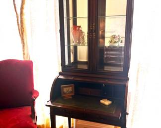 Sorry for the picture - the sun glare was awful! Beautiful secretary with cylinder roll top desk