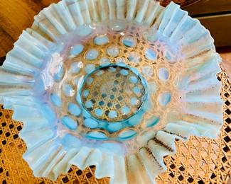 Large Fenton Blue Coin Dot Bowl