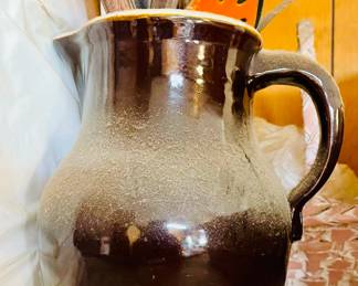 Antique Stoneware Pitcher and Vintage Kitchen Utensils