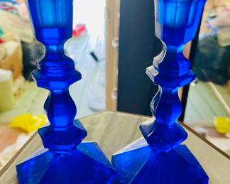 Vintage Cobalt Blue Candlesticks 