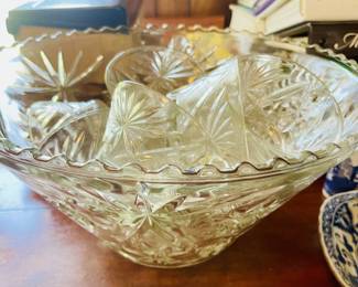 Star of David Pressed Glass Punchbowl