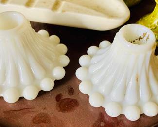 Milk glass Candlewicked Candle Sticks