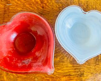 Hand blown heart shaped dishes. 