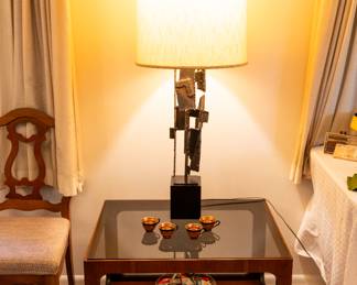 Richard Barr Table Lamp on Lane Glass Top MCM Side Table