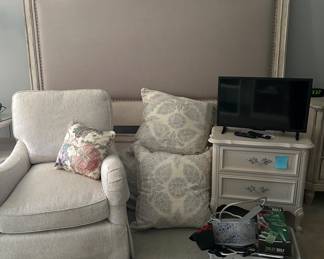 King headboard, nightstand, club chair