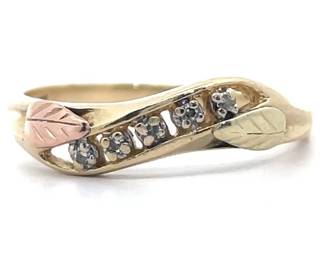 Natural Diamond Black Hills Gold Ring in Tri-Color Gold