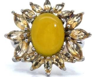 Yellow Jade & Citrine Cluster Sunflower Ring