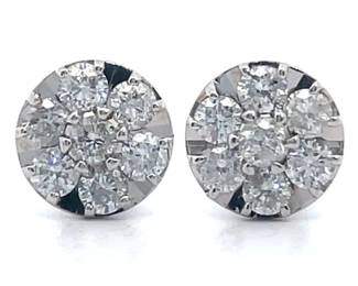 0.50 Carat Natural Diamond Cluster Illusion Miracle Stud Earrings in White Gold