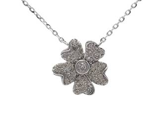 Pavé Natural Diamond Hawaiian Flower Pendant Necklace in 14k White Gold