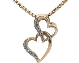 Natural Diamond Double Heart Drop Pendant in Yellow Gold