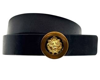 Chanel Black Leather Belt with Gold Lion Head Buckle