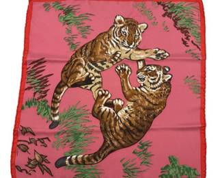 Hermès Silk Twilly with Tiger Cubs Motif and Box