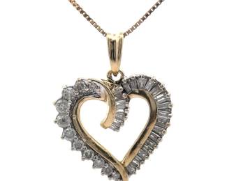 2 Carat Natural Diamond Open Heart Ribbon Halo Pendant in Yellow Gold