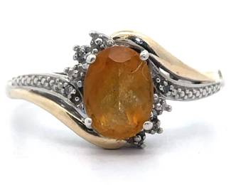 Oval Citrine Curved Bypass Two-Tone Ring