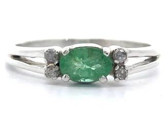 East-West Natural Emerald & Diamond Split Shank Ring