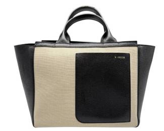 Valextra Black Leather & Canvas Tote Bag