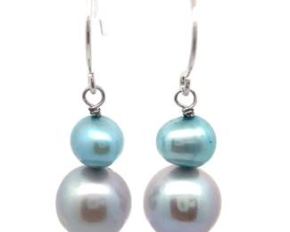 NEW! Freshwater Blue & White Pearl Double Drop Shepherd's Hook Earrings