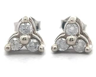 0.20 Carat Natural Diamond Three-Stone Cluster Stud Earrings in 14k White Gold