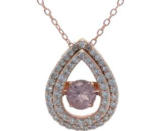 Morganite "In Motion" & Cubic Zirconia Pear Pavé Halo Pendant Necklace