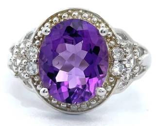 NEW! 3.88 Carat Amethyst & White Topaz Flower Cluster Ring
