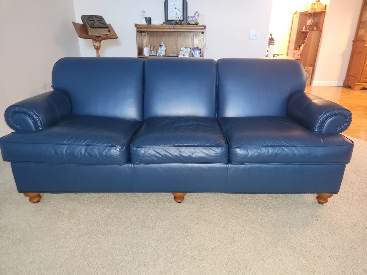 Navy leather Ethan Allen sofa