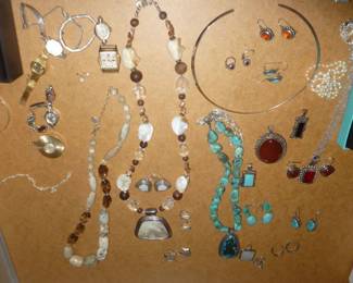 Sterling w/turquoise, mop, carnelian, etc.