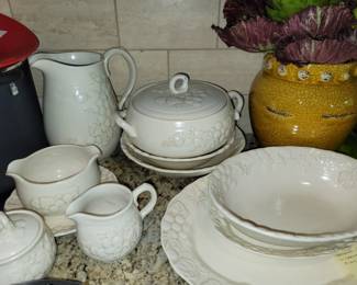 Large set of white dishes