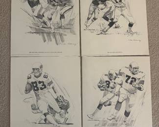 Shell Oil Company 1981 NFL St. Louis Cardinals Football- 4 Prints- Dan Dierdorf, Jim Hart, Pat Tilley and Mel Grey