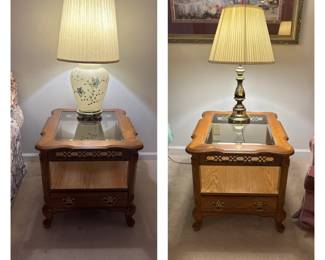 Bassett Glass Top End Tables; Table Lamps
