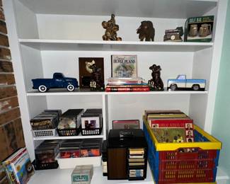 Record Albums; CD’s; 8 Track Tapes and Holder; Books; Golf Bookends; Figurines