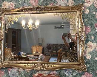 Large Ornate Wall Mirror and Sconces
