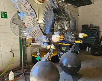Pair cast eagle statues