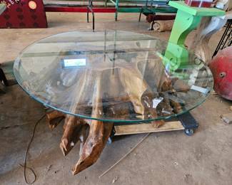 Petrified wood base coffee table. THIS TABLE IS EPIC