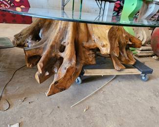 Wood stump base coffee table. TABLE IS EPIC