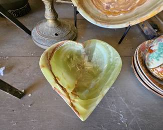Green onyx heart shaped bowl