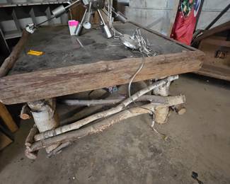 Primitive log wood table.