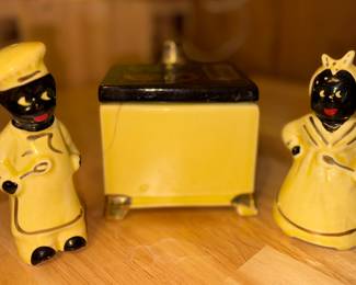 1960s Black Americana salt and pepper shakers and grease jar
