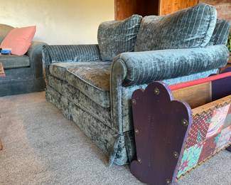 Crushed velvet sofa and loveseat, a lot of handmade and handpainted furniture and accessories