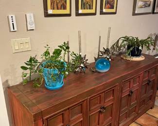 Beautiful sideboard buffet, live plants, pots