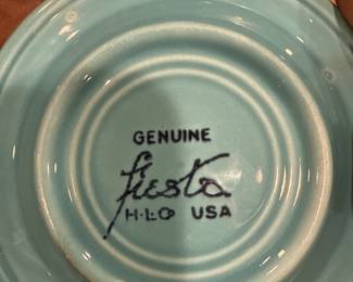 Fiesta Ware Turquoise Ashtray – Marked “Genuine Fiesta HLC USA,” vintage collectible pottery piece.